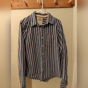 Hollister XL Vintage Navy Striped Cotton Button-Up